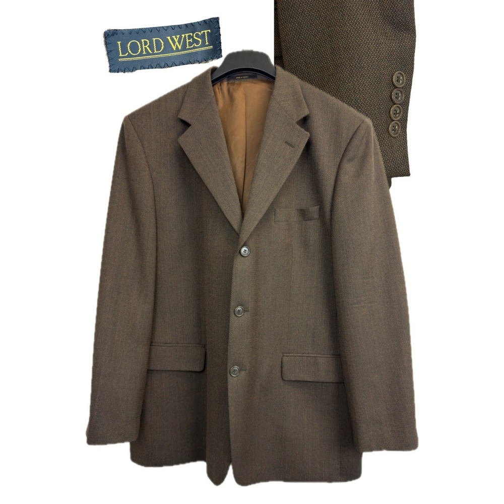 Lord West Blazer Teskid Fabric Men's 42R Wool‎ Sport Coat Brown/Black Textured